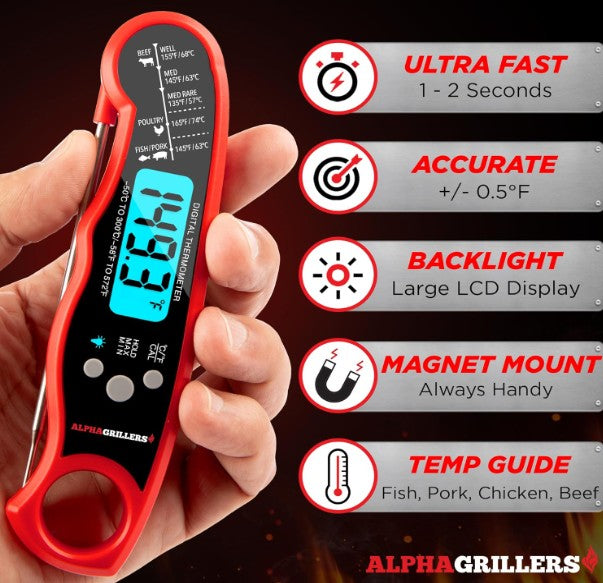 Meat Thermometer Digital – Instant Read Food Thermometer for Cooking & Grilling – Professional Kitchen Gift for Men, Dad & Mom